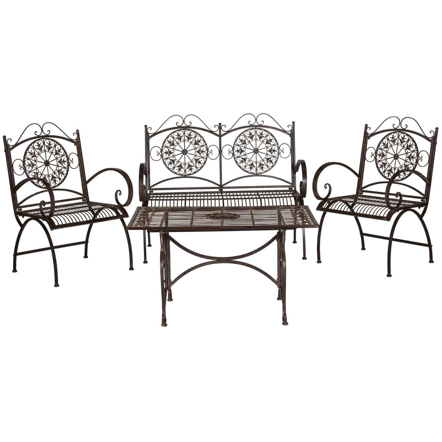 SAFAVIEH Outdoor Nyasia Victorian Scroll Iron 4-Piece Patio Set - 45W x 39D x 22H