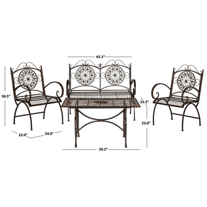 SAFAVIEH Outdoor Nyasia Victorian Scroll Iron 4-Piece Patio Set - 45W x 39D x 22H