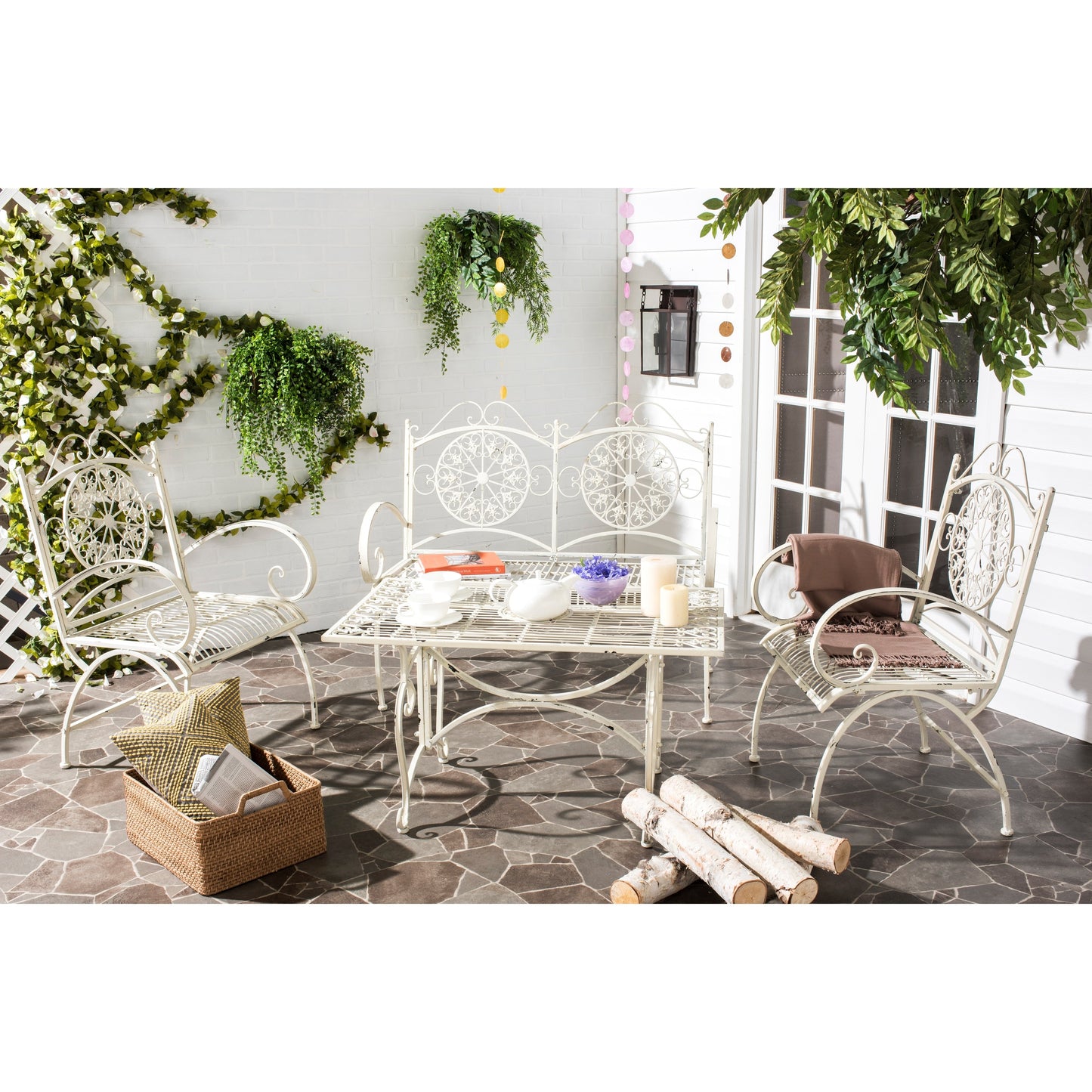 SAFAVIEH Outdoor Nyasia Victorian Scroll Iron 4-Piece Patio Set - 45W x 39D x 22H