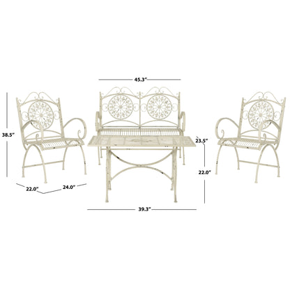 SAFAVIEH Outdoor Nyasia Victorian Scroll Iron 4-Piece Patio Set - 45W x 39D x 22H