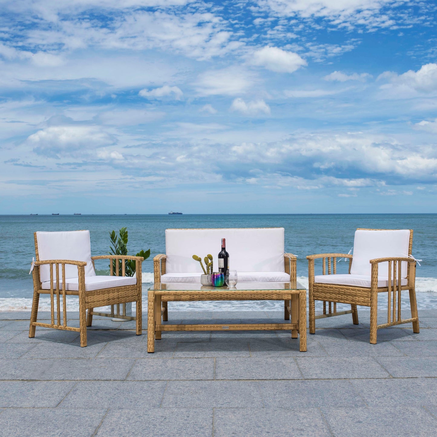 SAFAVIEH Outdoor Reslor 4-Piece Wicker Living Set - 43W x 26D x 31H