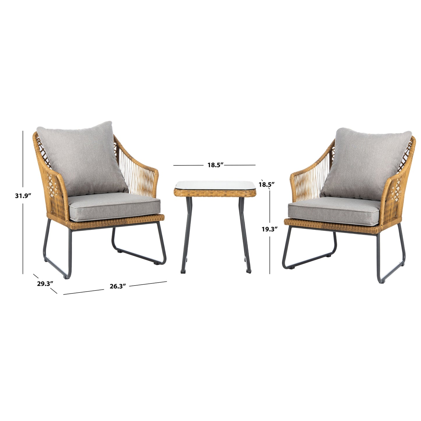 SAFAVIEH Outdoor Rihanna 3-Piece Lounge Set - 19Wx19Dx19H