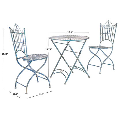 SAFAVIEH Outdoor Saige Victorian Iron 3-Piece Bistro Set - 28Wx28Dx38H