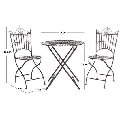 SAFAVIEH Outdoor Saige Victorian Iron 3-Piece Bistro Set - 28Wx28Dx38H
