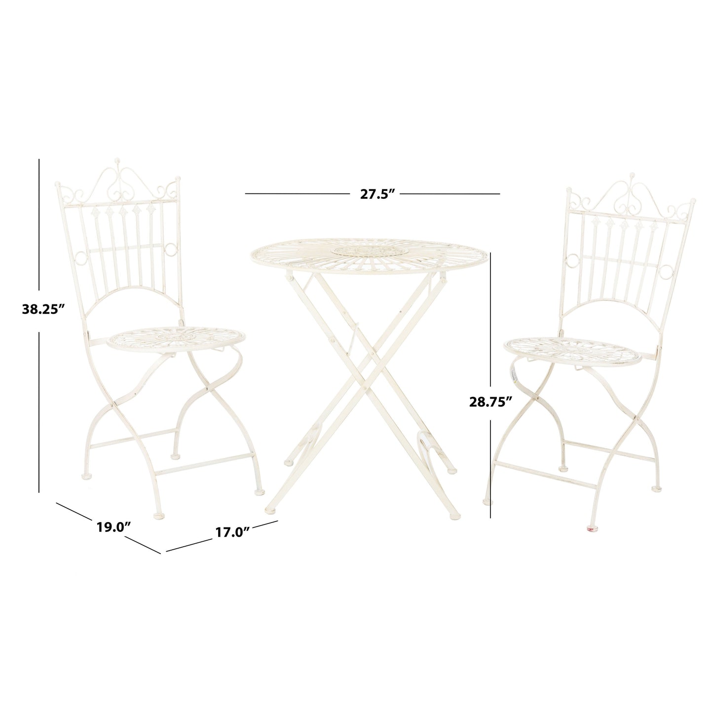 SAFAVIEH Outdoor Saige Victorian Iron 3-Piece Bistro Set - 28Wx28Dx38H