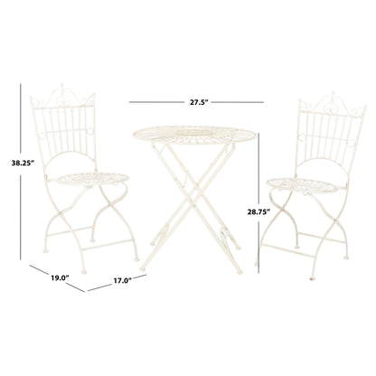 SAFAVIEH Outdoor Saige Victorian Iron 3-Piece Bistro Set - 28Wx28Dx38H