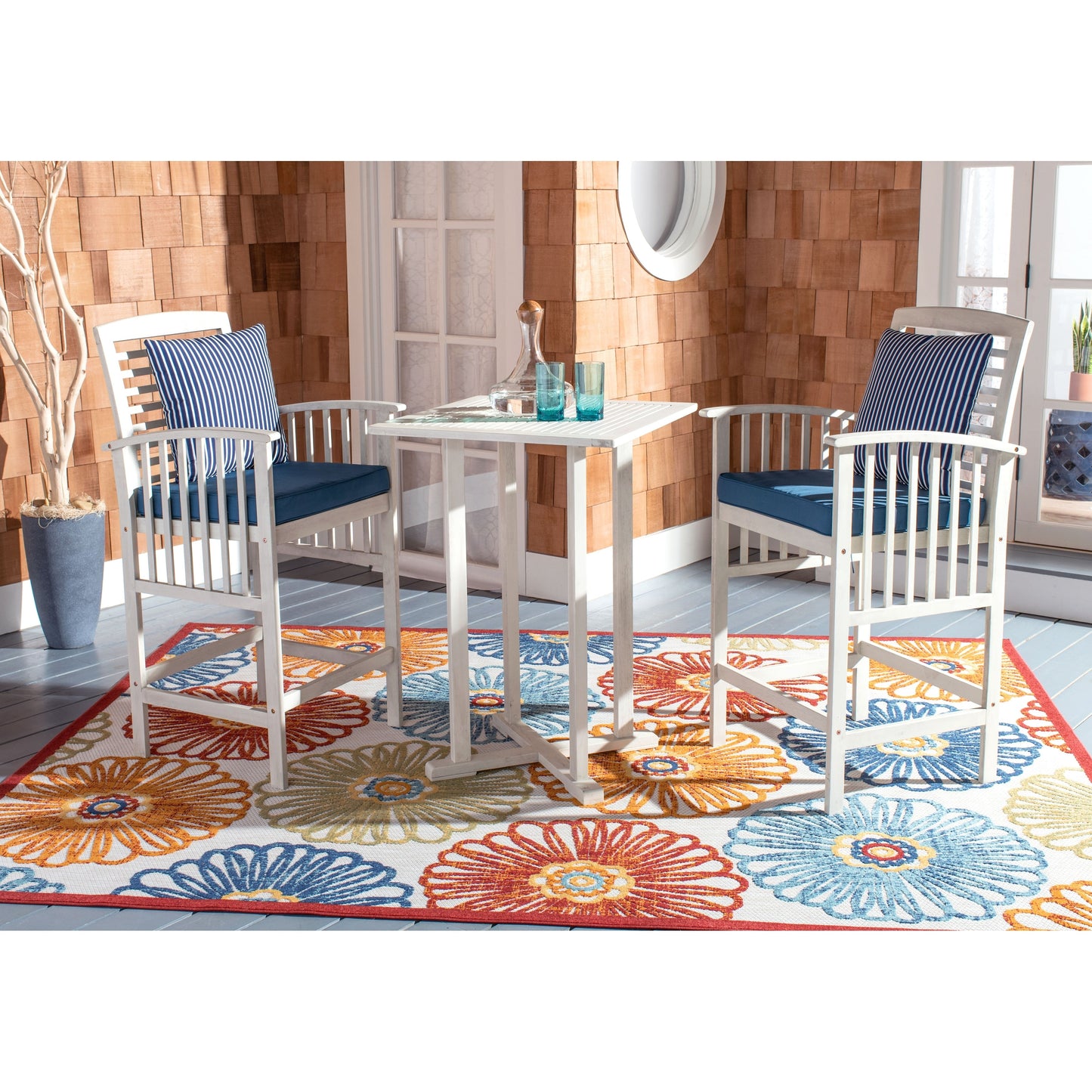 SAFAVIEH Outdoor Sheyla 3-Piece Bar Height Bistro Set - 28Wx28Dx40H