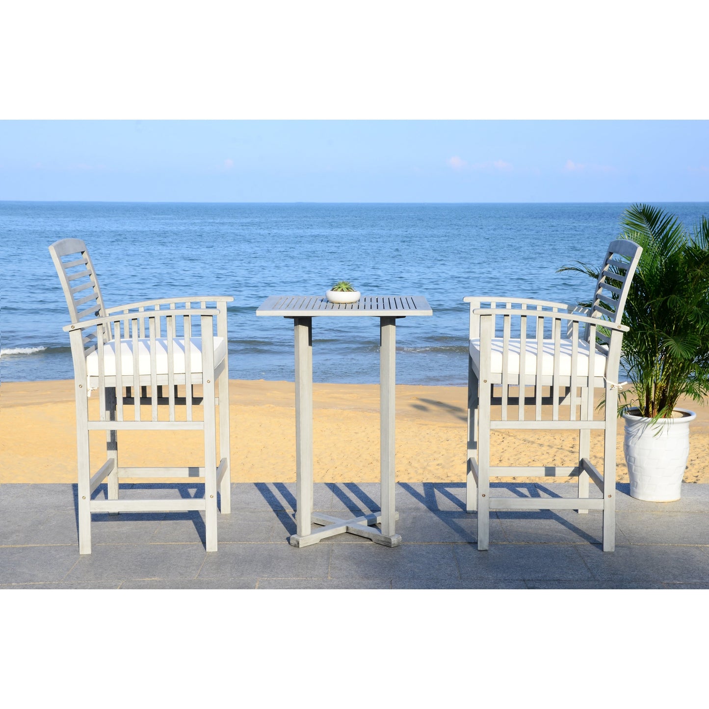 SAFAVIEH Outdoor Sheyla 3-Piece Bar Height Bistro Set - 28Wx28Dx40H