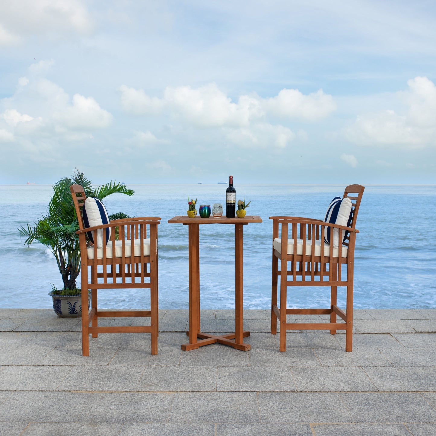 SAFAVIEH Outdoor Sheyla 3-Piece Bar Height Bistro Set - 28Wx28Dx40H