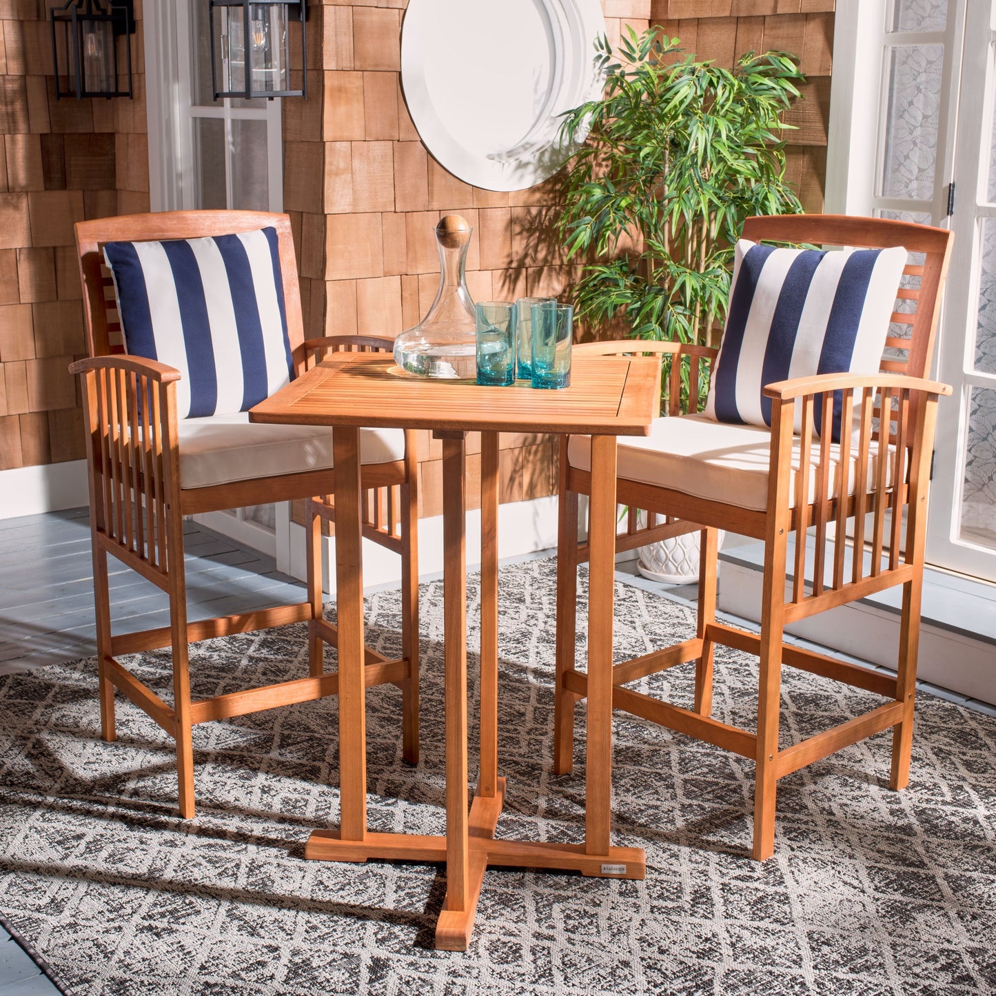 SAFAVIEH Outdoor Sheyla 3-Piece Bar Height Bistro Set - 28Wx28Dx40H