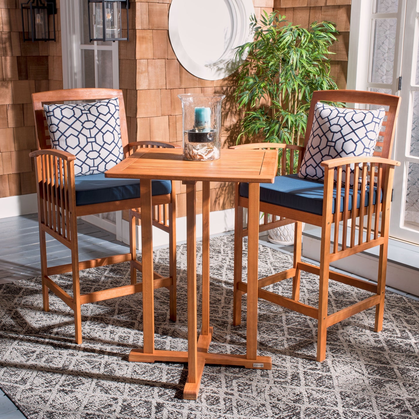 SAFAVIEH Outdoor Sheyla 3-Piece Bar Height Bistro Set - 28Wx28Dx40H