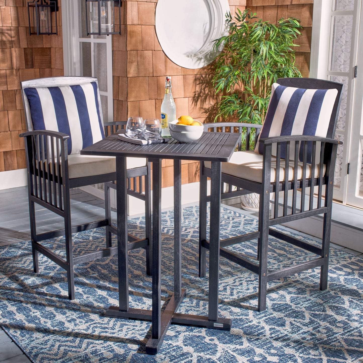 SAFAVIEH Outdoor Sheyla 3-Piece Bar Height Bistro Set - 28Wx28Dx40H