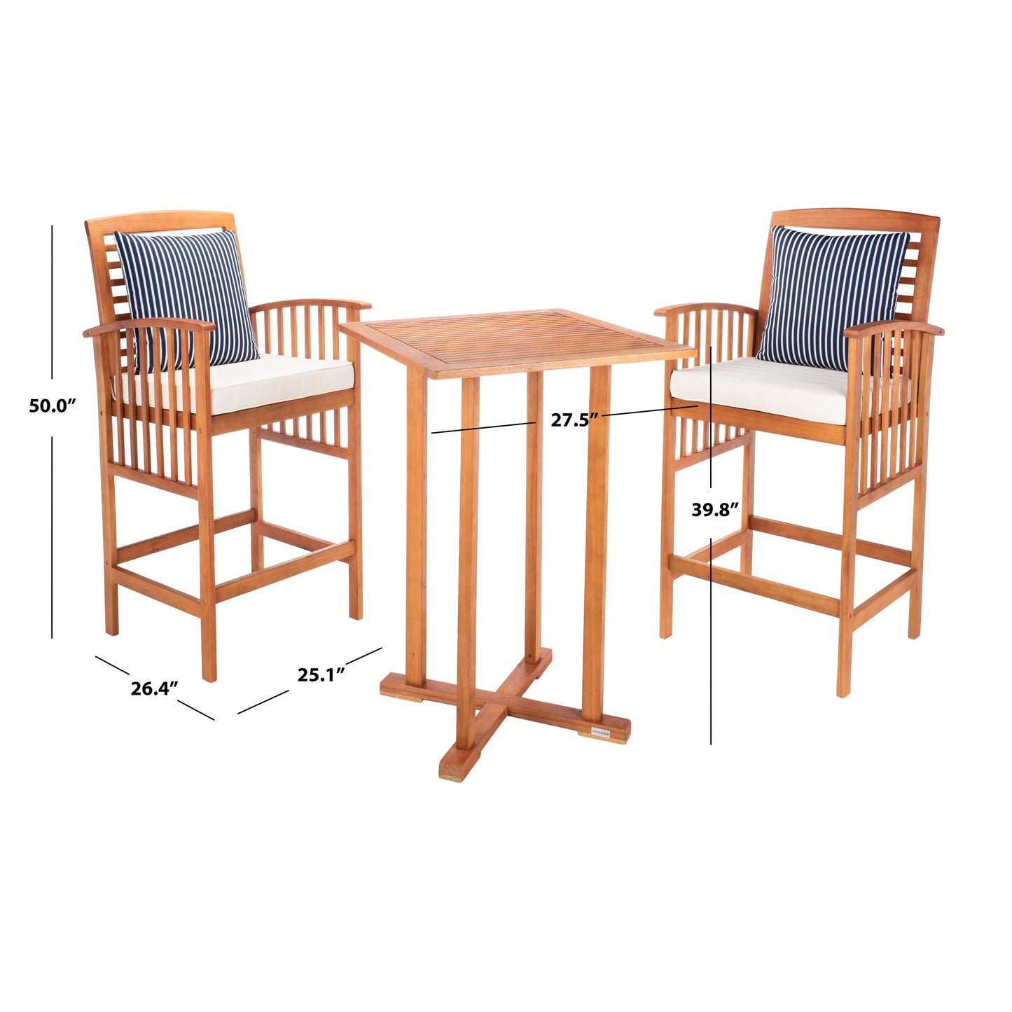 SAFAVIEH Outdoor Sheyla 3-Piece Bar Height Bistro Set - 28Wx28Dx40H