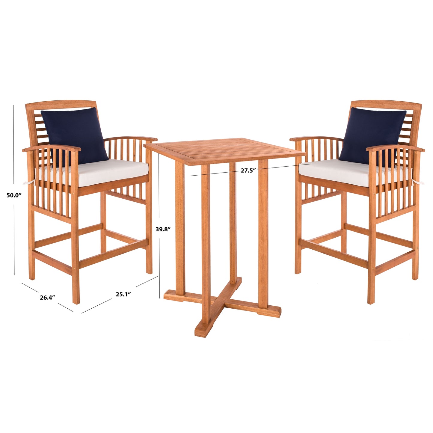 SAFAVIEH Outdoor Sheyla 3-Piece Bar Height Bistro Set - 28Wx28Dx40H