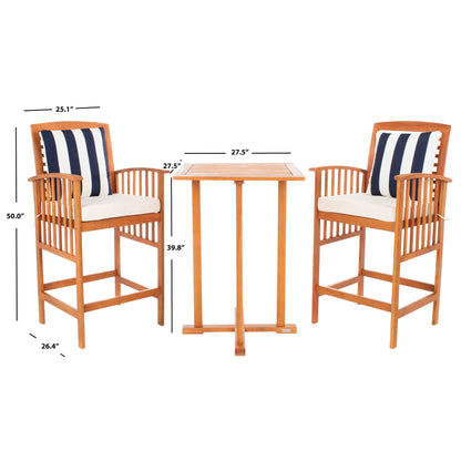 SAFAVIEH Outdoor Sheyla 3-Piece Bar Height Bistro Set - 28Wx28Dx40H