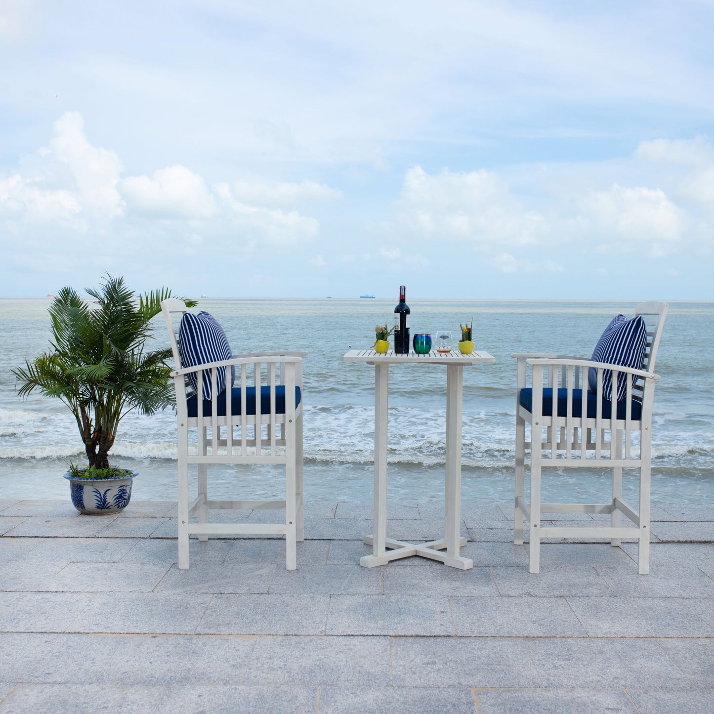 SAFAVIEH Outdoor Sheyla 3-Piece Bar Height Bistro Set - 28Wx28Dx40H
