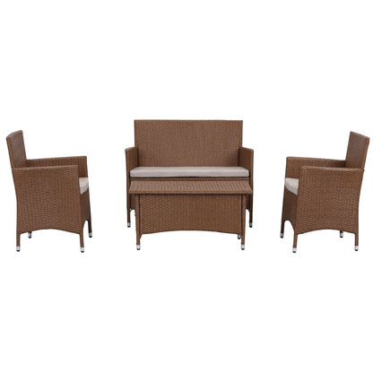SAFAVIEH Outdoor Simka Brown/ Sand Patio Set (4-Piece) - 43W x 34D x 23H