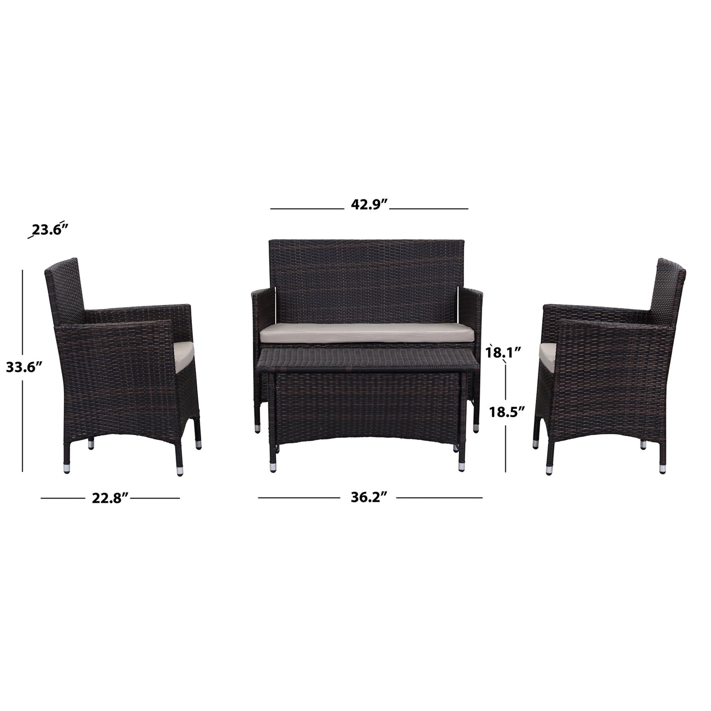 SAFAVIEH Outdoor Simka Brown/ Sand Patio Set (4-Piece) - 43W x 34D x 23H