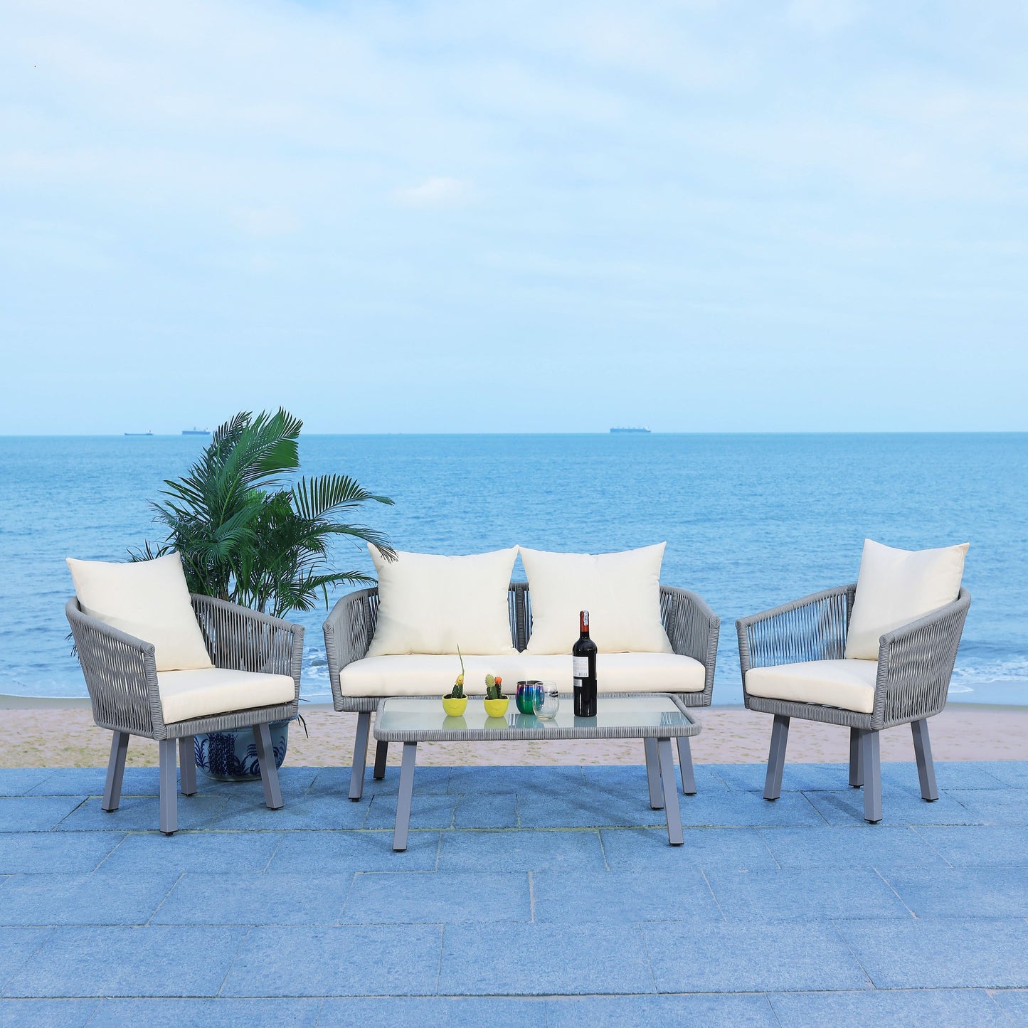 SAFAVIEH Outdoor Sneh-Lata 4-Piece Rope Patio Set - 54W x 27D x 26H