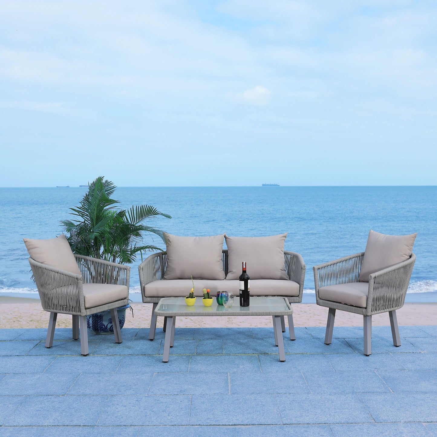 SAFAVIEH Outdoor Sneh-Lata 4-Piece Rope Patio Set - 54W x 27D x 26H