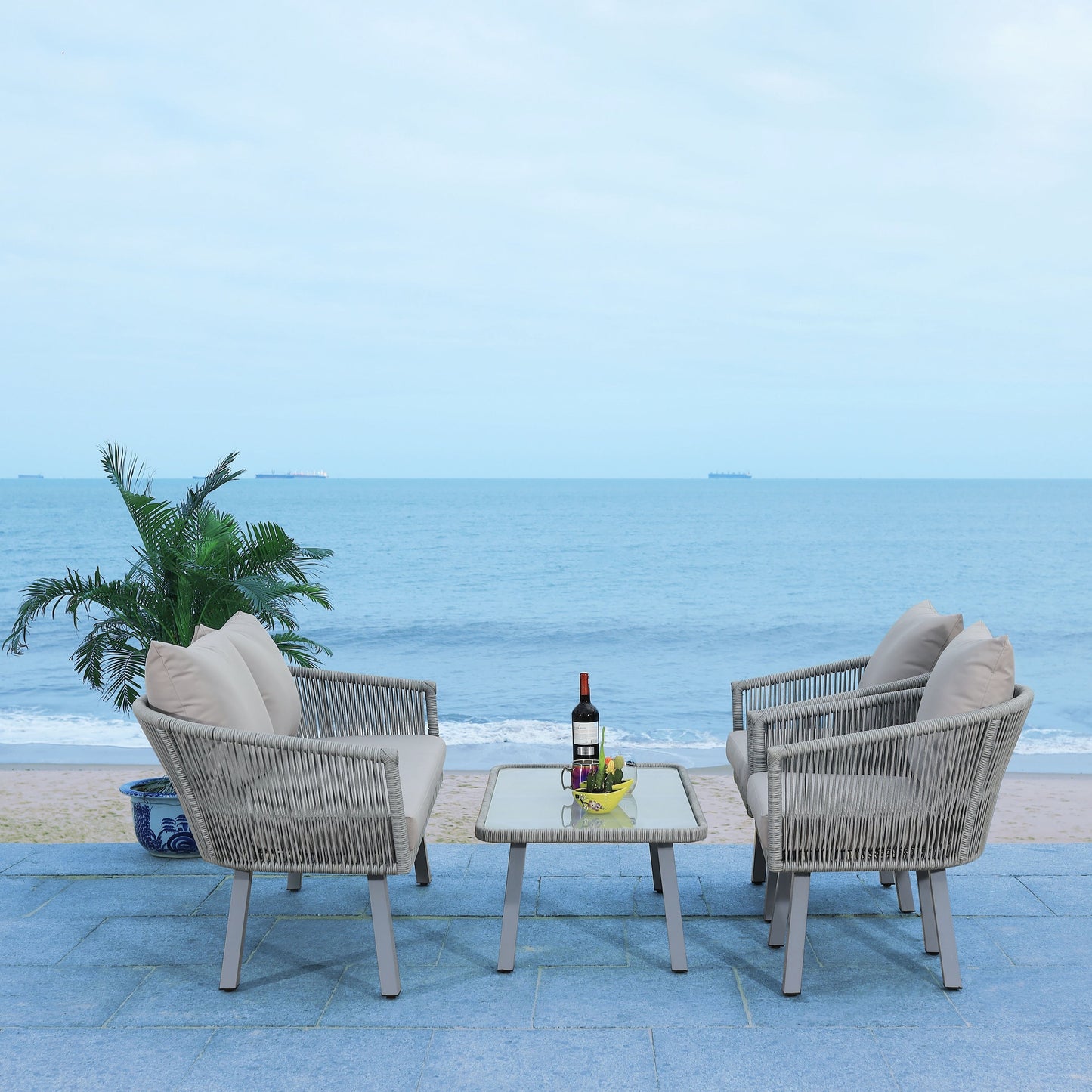 SAFAVIEH Outdoor Sneh-Lata 4-Piece Rope Patio Set - 54W x 27D x 26H