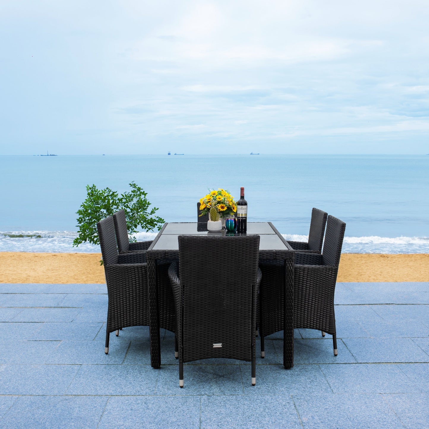 SAFAVIEH Outdoor Snezhana 7-Piece Wicker Dining Set - 59Wx35Dx29H