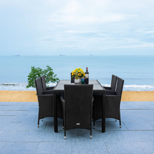 SAFAVIEH Outdoor Snezhana 7-Piece Wicker Dining Set - 59Wx35Dx29H