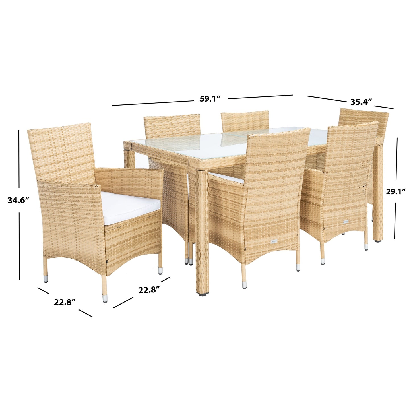 SAFAVIEH Outdoor Snezhana 7-Piece Wicker Dining Set - 59Wx35Dx29H