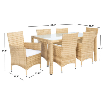 SAFAVIEH Outdoor Snezhana 7-Piece Wicker Dining Set - 59Wx35Dx29H