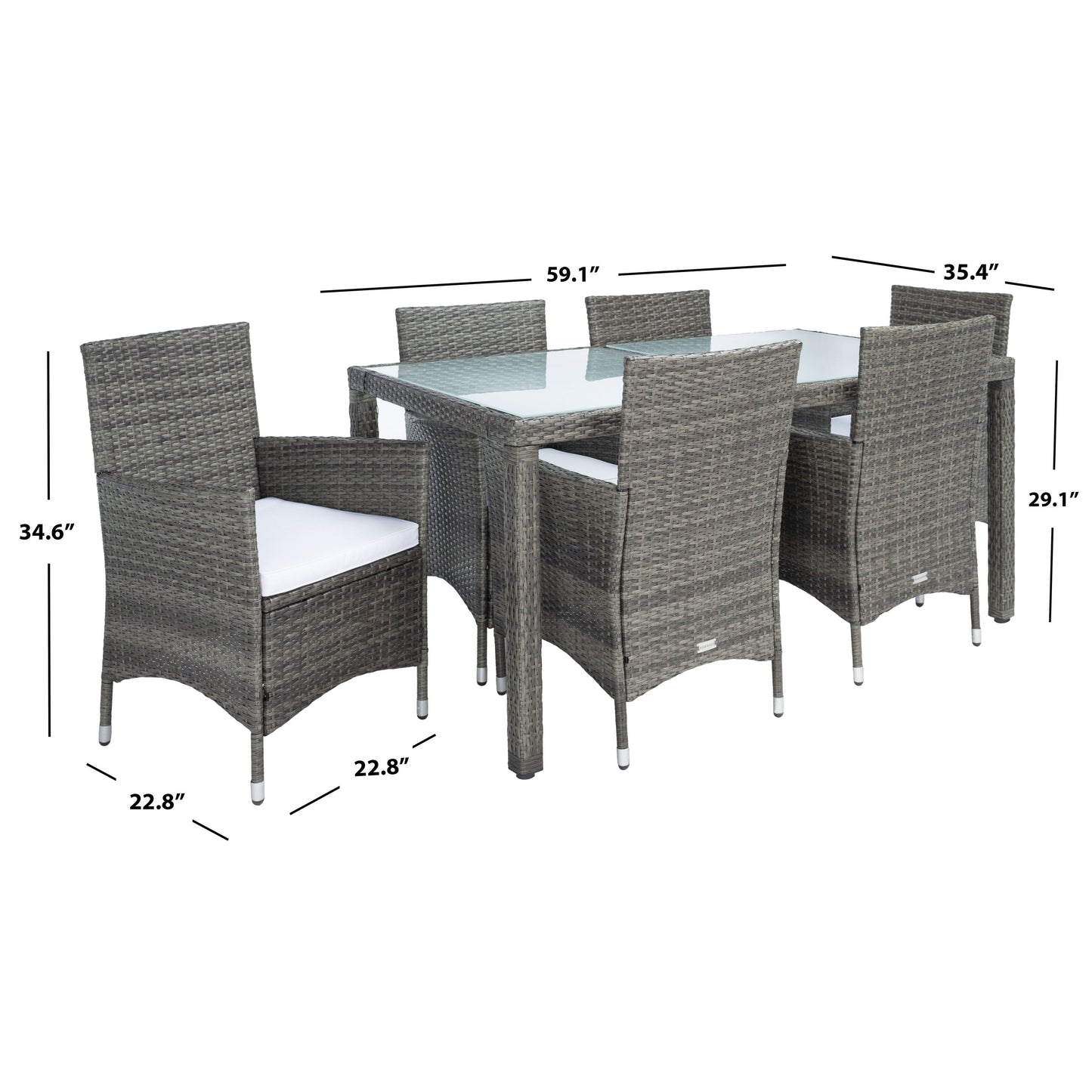 SAFAVIEH Outdoor Snezhana 7-Piece Wicker Dining Set - 59Wx35Dx29H