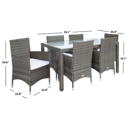 SAFAVIEH Outdoor Snezhana 7-Piece Wicker Dining Set - 59Wx35Dx29H
