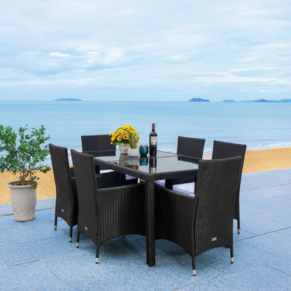 SAFAVIEH Outdoor Snezhana 7-Piece Wicker Dining Set - 59Wx35Dx29H