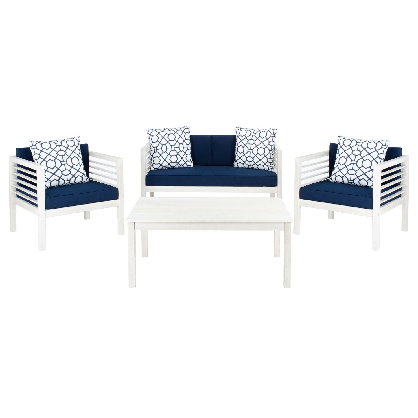 SAFAVIEH Outdoor Yoselin 4-Piece Set with Accent Pillow - 51W x 26D x 26H