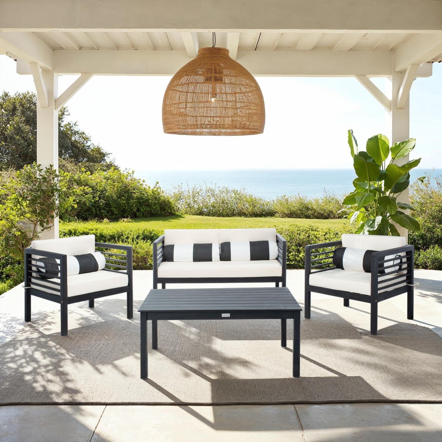 SAFAVIEH Outdoor Yoselin 4-Piece Set with Accent Pillow - 51W x 26D x 26H