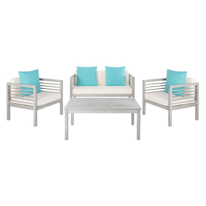 SAFAVIEH Outdoor Yoselin 4-Piece Set with Accent Pillow - 51W x 26D x 26H