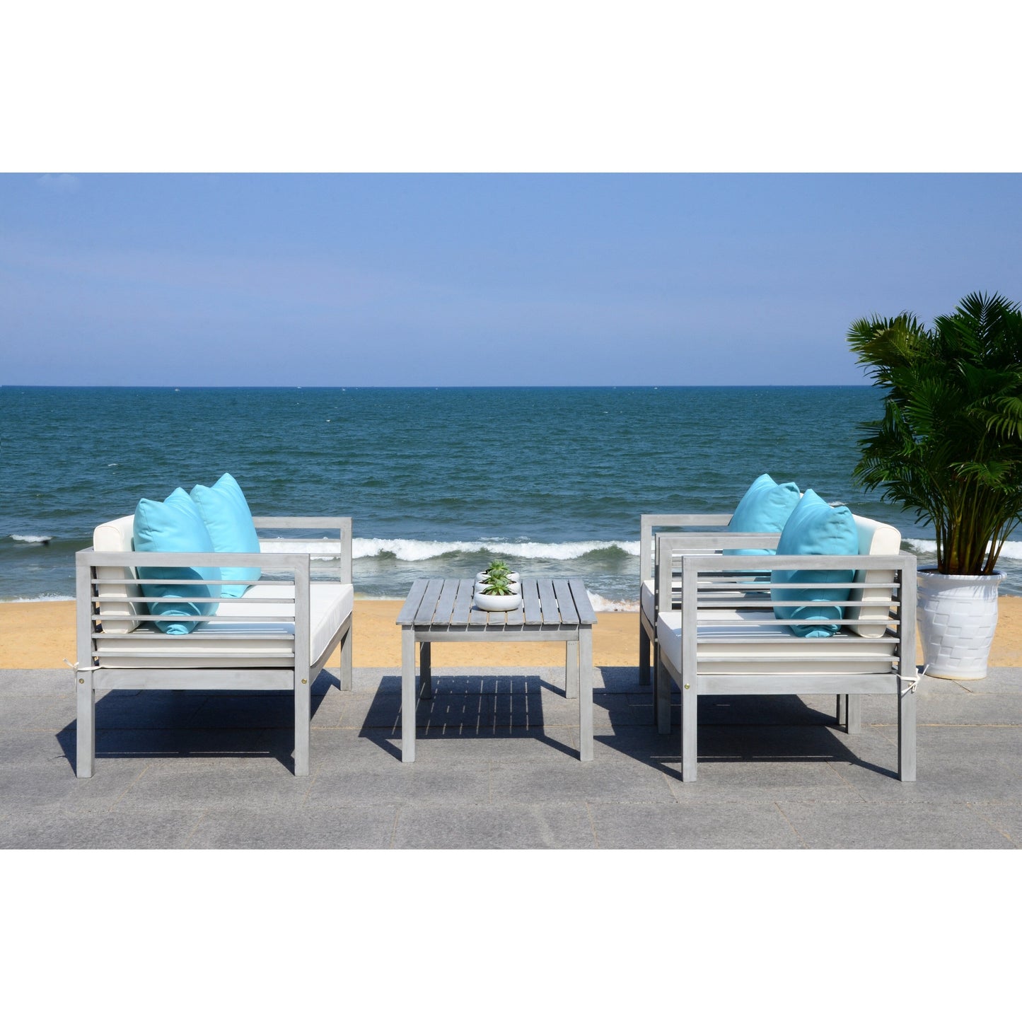 SAFAVIEH Outdoor Yoselin 4-Piece Set with Accent Pillow - 51W x 26D x 26H