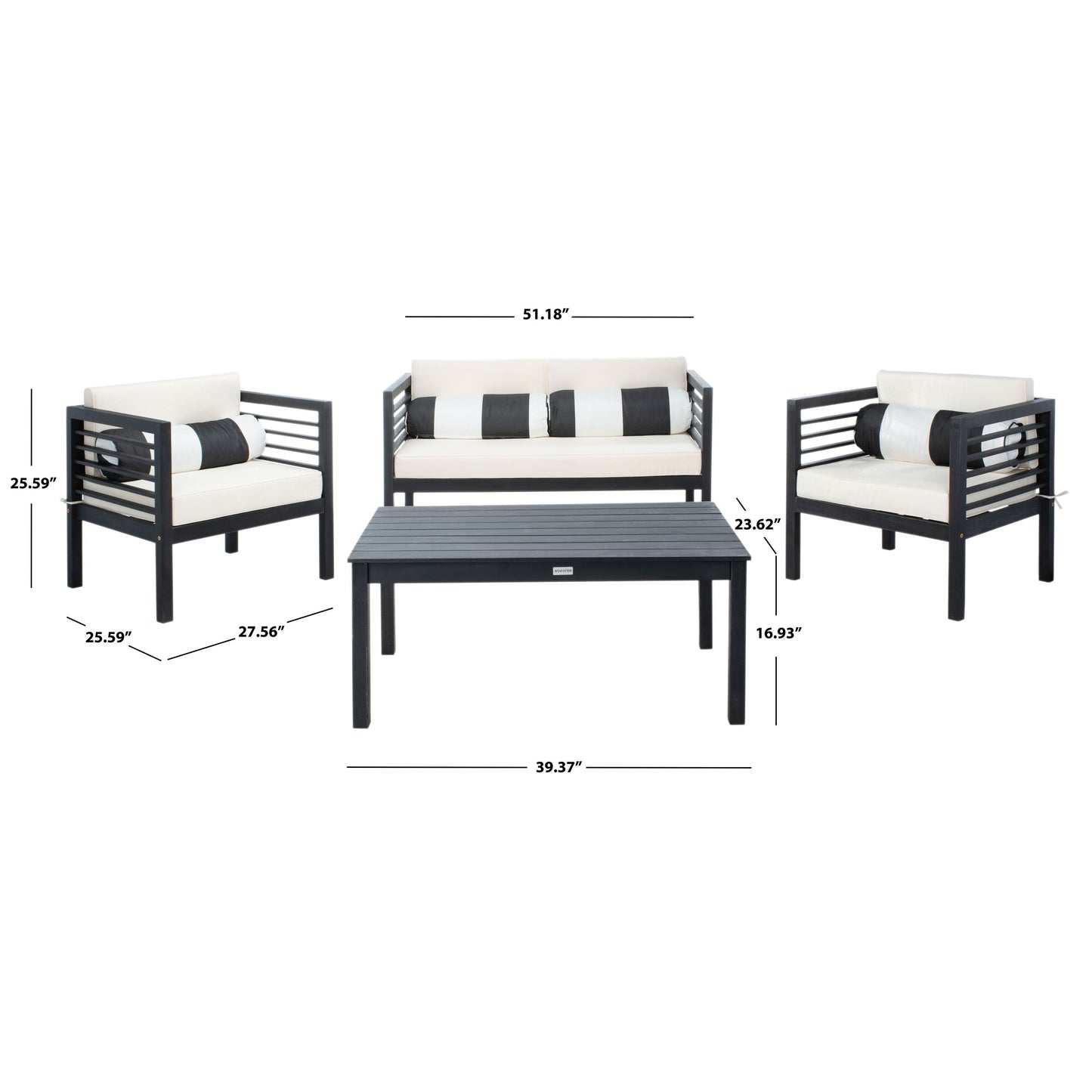 SAFAVIEH Outdoor Yoselin 4-Piece Set with Accent Pillow - 51W x 26D x 26H