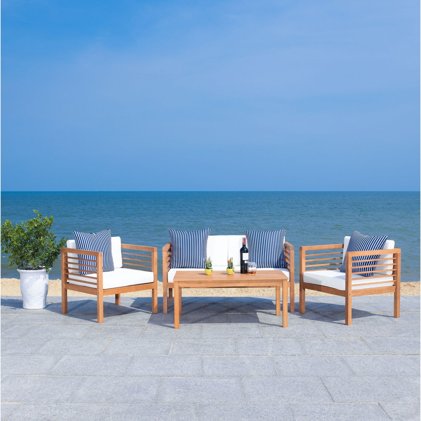 SAFAVIEH Outdoor Yoselin 4-Piece Set with Accent Pillow - 51W x 26D x 26H