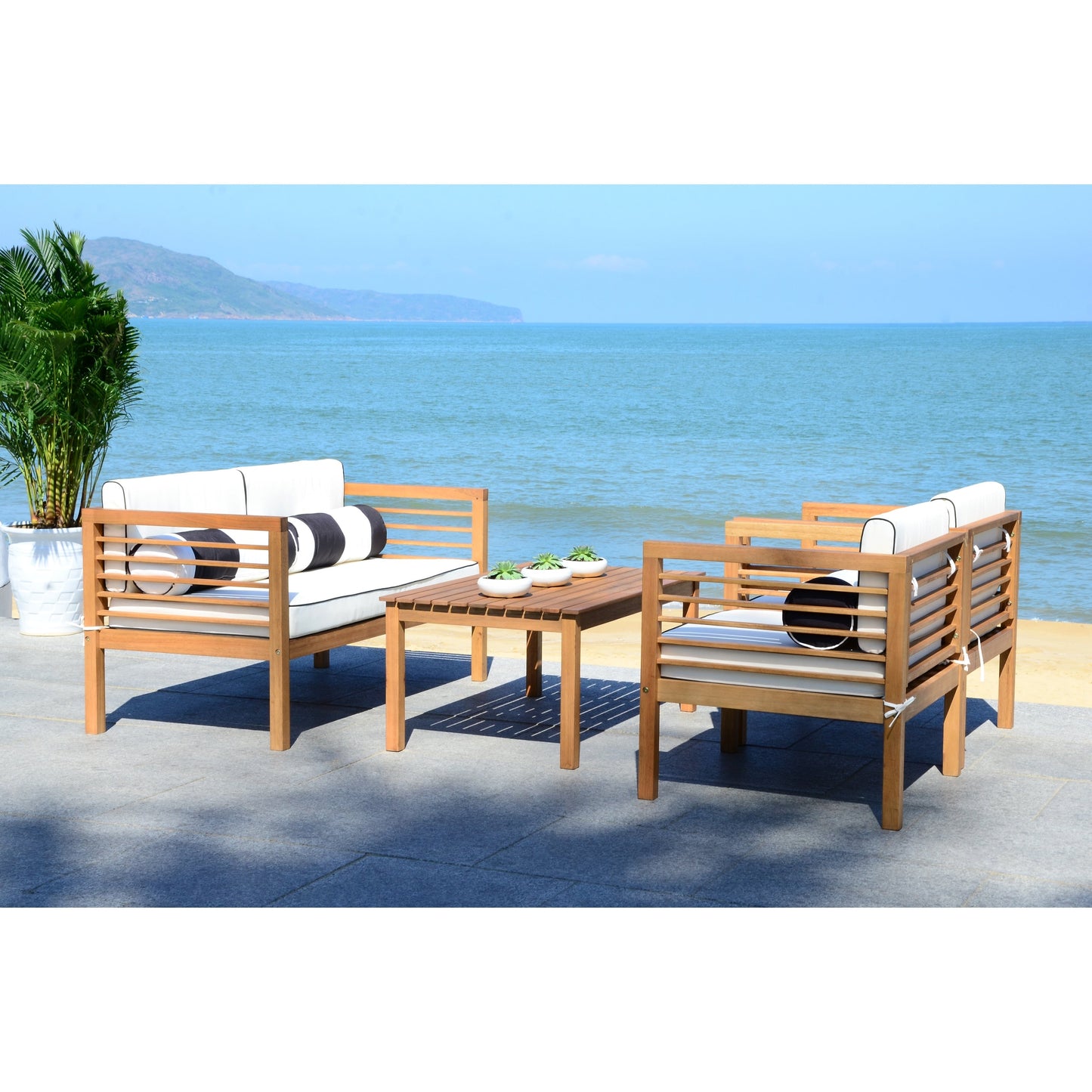 SAFAVIEH Outdoor Yoselin 4-Piece Set with Accent Pillow - 51W x 26D x 26H