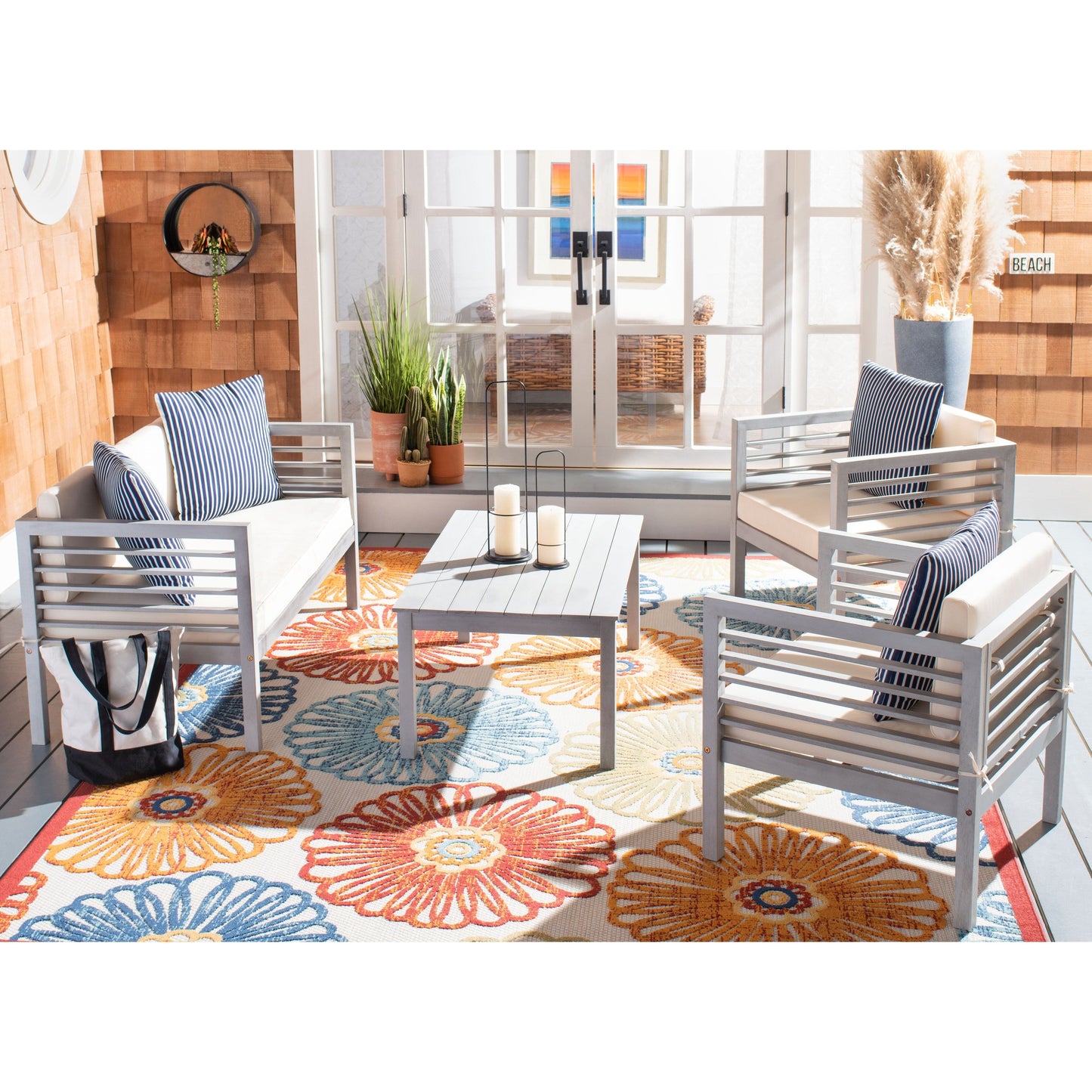 SAFAVIEH Outdoor Yoselin 4-Piece Set with Accent Pillow - 51W x 26D x 26H