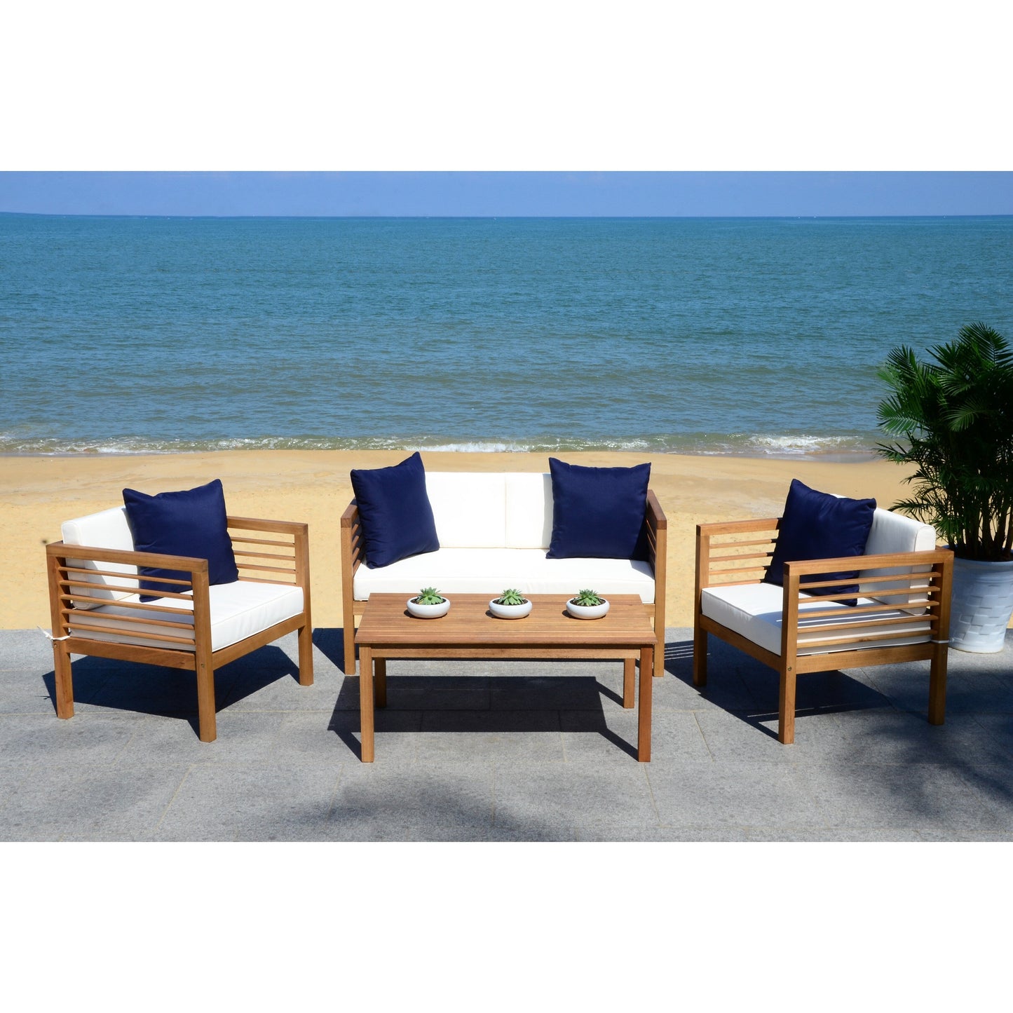 SAFAVIEH Outdoor Yoselin 4-Piece Set with Accent Pillow - 51W x 26D x 26H