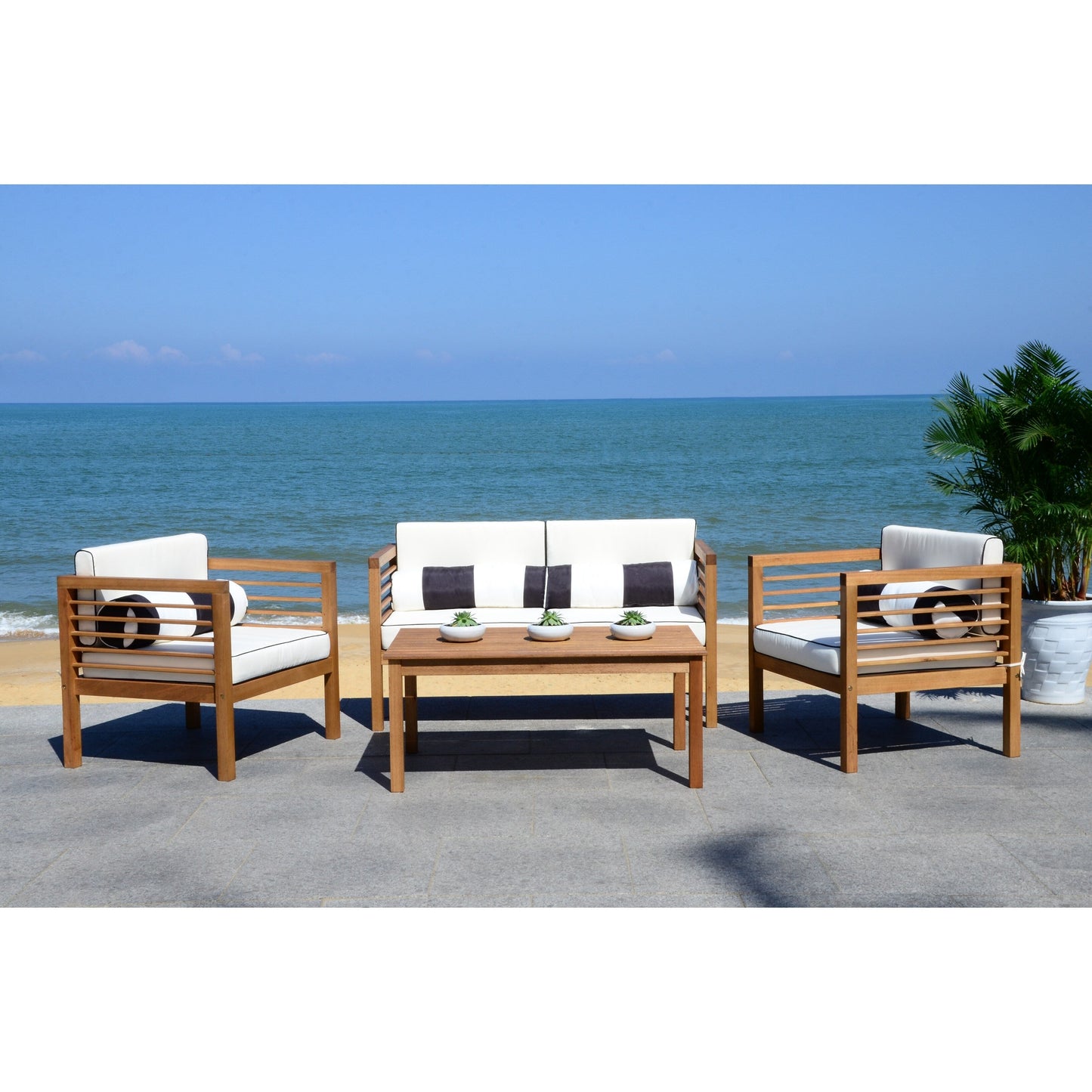 SAFAVIEH Outdoor Yoselin 4-Piece Set with Accent Pillow - 51W x 26D x 26H