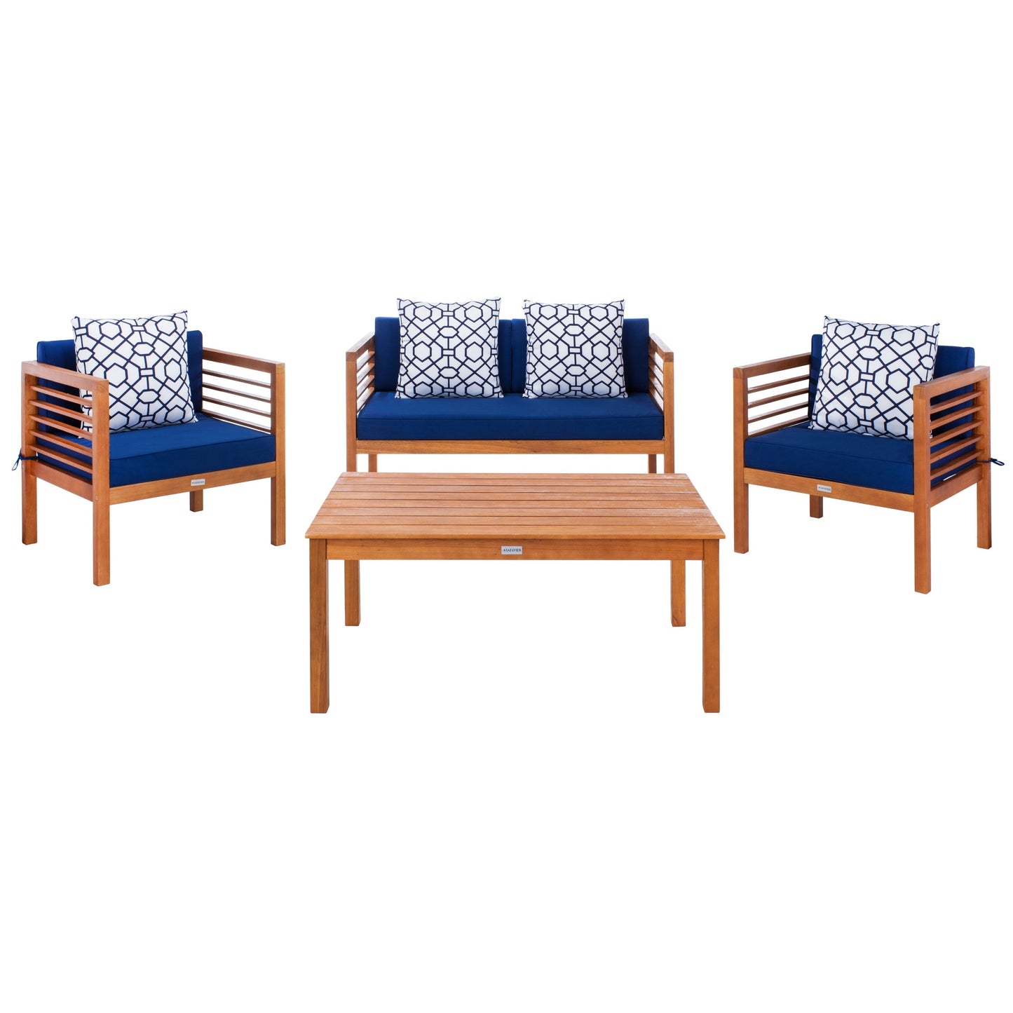 SAFAVIEH Outdoor Yoselin 4-Piece Set with Accent Pillow - 51W x 26D x 26H