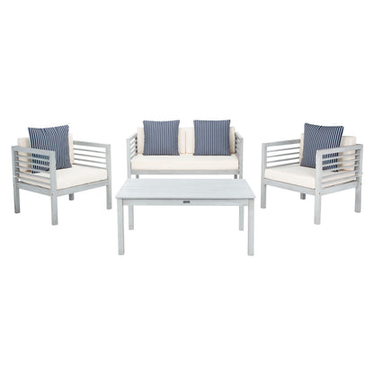 SAFAVIEH Outdoor Yoselin 4-Piece Set with Accent Pillow - 51W x 26D x 26H