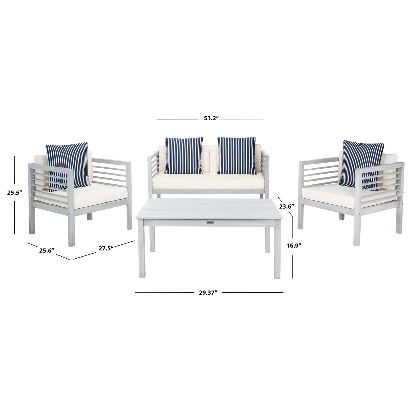 SAFAVIEH Outdoor Yoselin 4-Piece Set with Accent Pillow - 51W x 26D x 26H