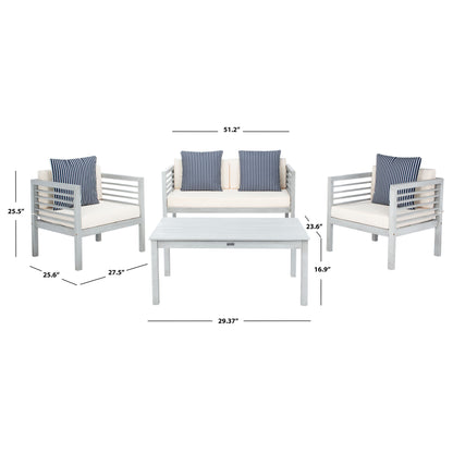 SAFAVIEH Outdoor Yoselin 4-Piece Set with Accent Pillow - 51W x 26D x 26H