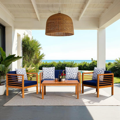 SAFAVIEH Outdoor Yoselin 4-Piece Set with Accent Pillow - 51W x 26D x 26H