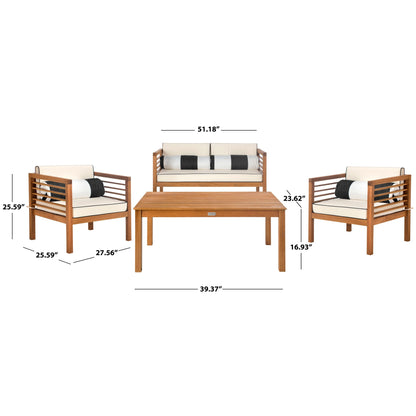 SAFAVIEH Outdoor Yoselin 4-Piece Set with Accent Pillow - 51W x 26D x 26H