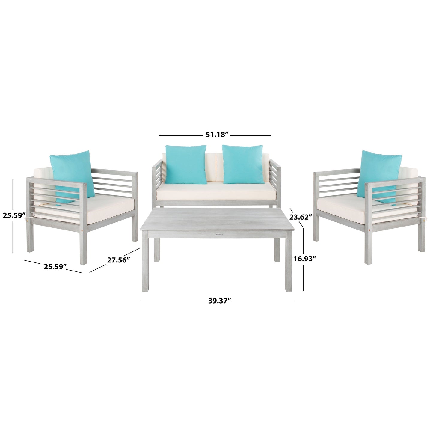 SAFAVIEH Outdoor Yoselin 4-Piece Set with Accent Pillow - 51W x 26D x 26H