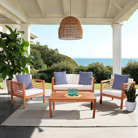 SAFAVIEH Outdoor Yoselin 4-Piece Set with Accent Pillow - 51W x 26D x 26H